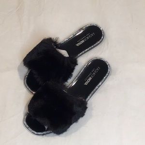 Faux fur bling slides